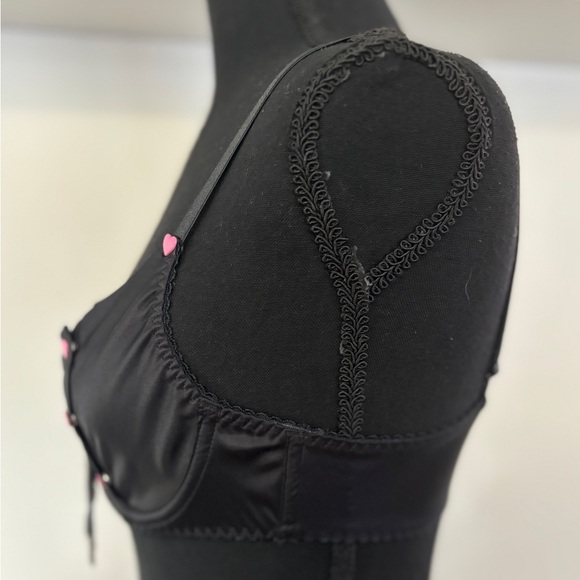 Victorias Secret Sexy Little Thing Black Satin Pink Heart Snap Coquette Girl 34B - Picture 3 of 5